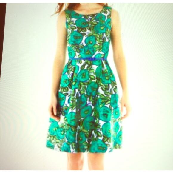 Liz Claiborne Green Floral Sleeveless Midi Cocktail Dress Sz 10 preloved - Picture 1 of 7
